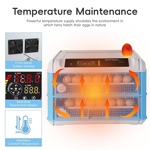 120 Egg Incubator, Automatic Incubator for Hatching Eggs, with Auto Egg Turner, Temp & Humidity Control, Poultry Hatching Incubators for Chicken Duck Quail Eggs,Ideal for Farm, School and Lab (Blue)