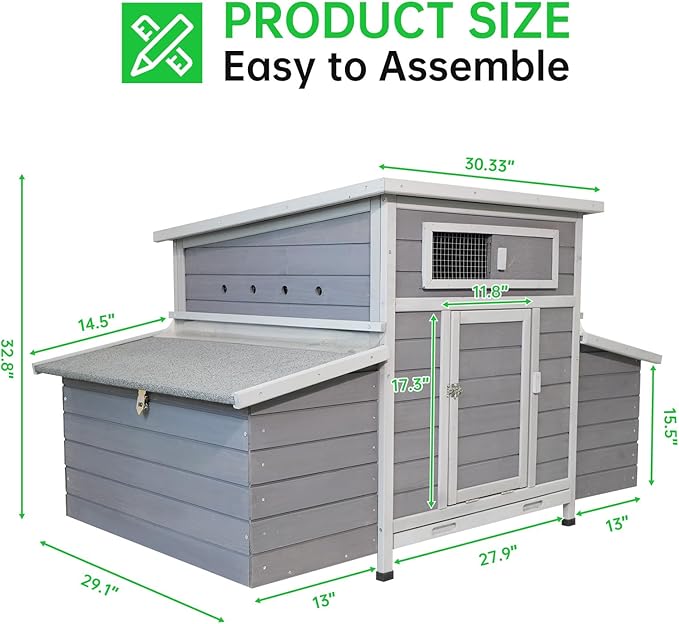 Chicken Coop, 58" Wooden Chicken Coop with 2 Sides Large Nesting Boxes for 4-6 Chickens, Poultry Hutch Rabbit Cage with No-Slip Ramp & Pull-Out Tray for Outdoor Farm Yard (Dark Grey)