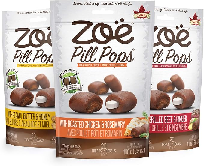 Zoe Zoë Pill Pops for Dogs, Healthy Dog Treats, All Natural Dog Treats to Hide Medication, Roasted Chicken with Rosemary Recipe, 2 Pack