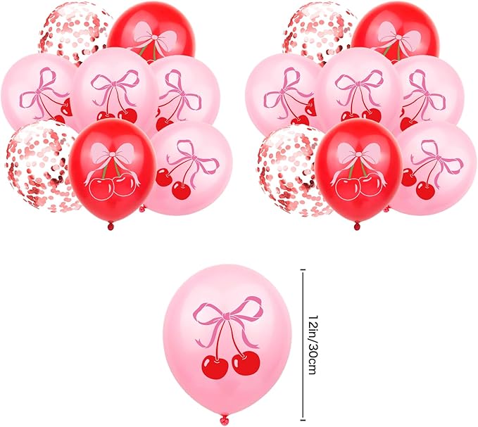 Pink Bow Cherry Themed Birthday Decorations for Princess Girls Coquette Birthday Party Decorations