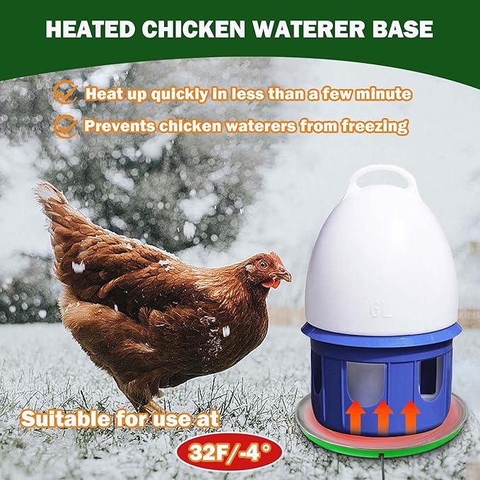 Heated Chicken Waterer Heater Base Poultry Water Heated Base for Plastic/Metal Poultry Pigeon Drinker Waterer Founts Winter Chicken Coop Accessories 45W 110V-250V