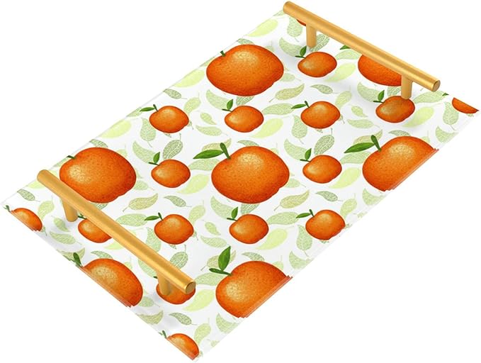 Bathroom Vanity Tray Counter Organizer, Orange Pattern Decorative Tray with Handles Countertop Storage for Bathroom Bedroom Kitchen Home Farmhouse