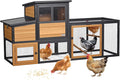 PETSFIT Wooden Chicken Coop for 2-4 Chickens, Backyard Coop with Run, 2 Nesting Boxes and 2 Roost Bars,PVC Windows, Easy-Clean 3-Door Access,Weather-Resistant PVC Roof, 6 Ground Stakes