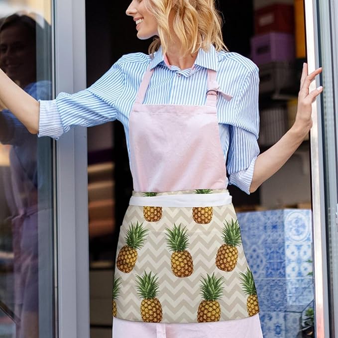 Server Apron with 3 Pockets Waist Waiter Waitress Half Apron Short Aprons