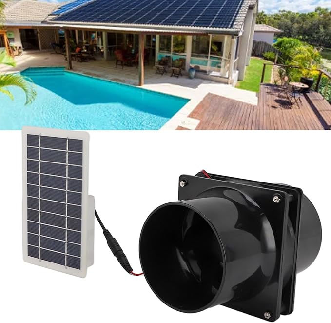 Solar Powered Exhaust Fan for Round Pipe, 10W 12V Solar Panel Ventilation Fan Kit for Outside, Greenhouse, Attics, Chicken Coop, Garage, Basement
