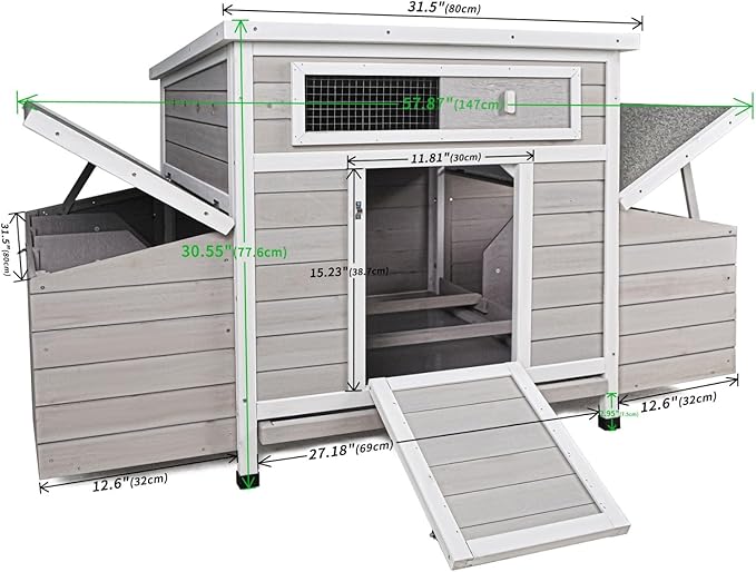 Large Wooden Chicken Coop Outdoor Hen House with 2 Sides Nesting Boxes No-Slip Ramp & Pull-Out Tray, Poultry Hutch for Backyard, Easy-Clean,Weatherproof Cage for Duck Chick(57.87" x 33.86" x 30.55")