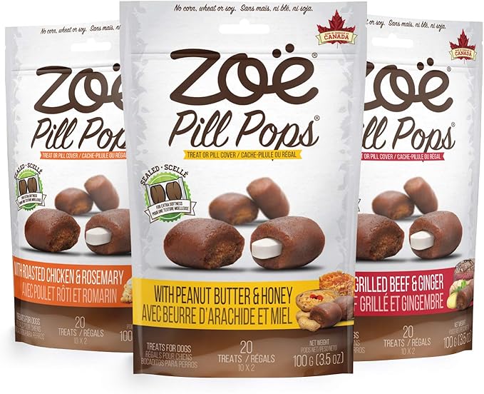 Zoe Zoë Pill Pops for Dogs, Healthy Dog Treats, All Natural Dog Treats to Hide Medication, Peanut Butter with Honey Recipe, 3.5 oz