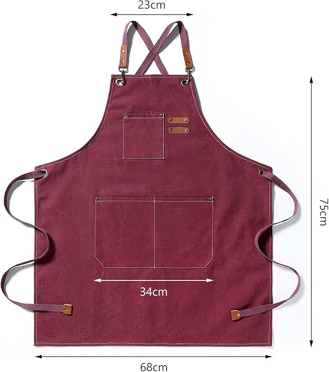 Unisex Aprons with Large Pockets,Cotton Canvas Cross Back Heavy Duty Adjustable Work Apron,Size Kids to Adult