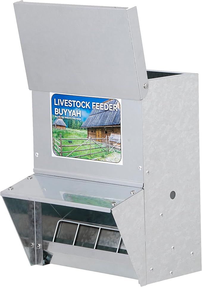 Automatic Chicken Feeder, 28 lbs Capacity, Galvanized Metal Poultry Feeder, Waterproof Chicken Feeder, Suitable for Poultry, Geese, Quails, Bantams, Ducks and Turkey