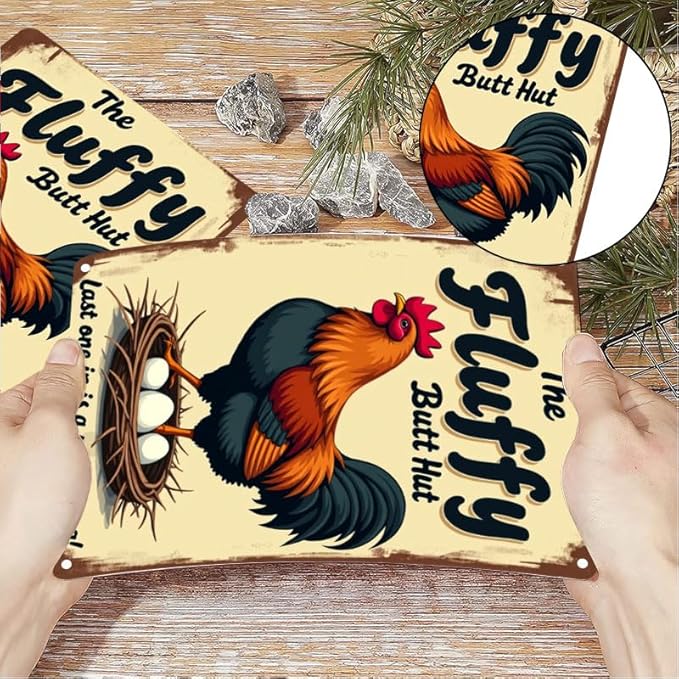 Fluffy Butt Hut Chicken Sign 6x8 Inch Outdoor Decor with Funny Farmyard Saying Last One in is A Rotten Egg for Yard Patio Farmhouse