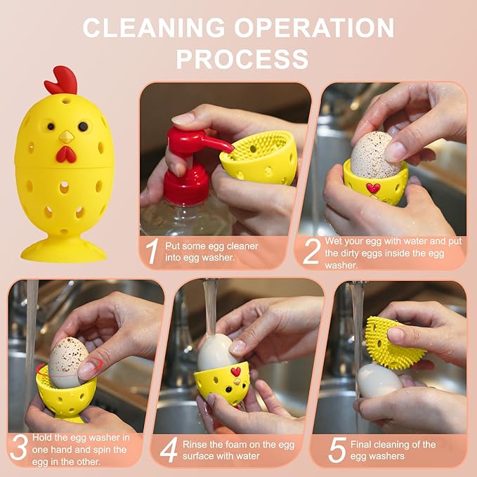 Silicone Egg Wash and Scrub Brusher 4PCS, Reusable Cute Chick-Shaped Cleaning Scrubber Tool for Fresh Eggs, Chicken Duck Fruit and Vegetable(Yellow)