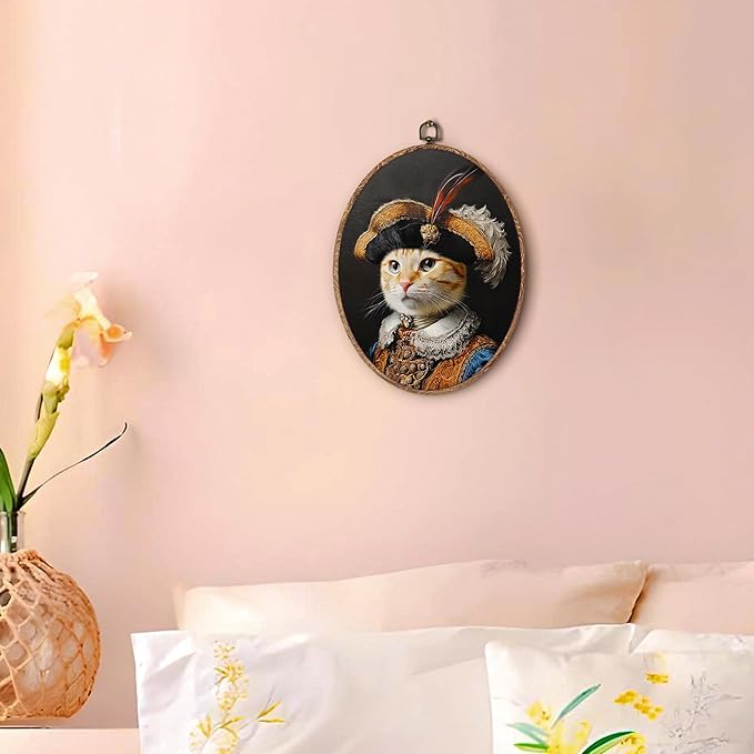 Hxlac Victorian Cat Oval Wall Art Framed, Vintage Cat Oval Wall Decor, Cottagecore Farm Animal Hanging Canvas Prints Wall Sculptures for Home Living Room Bedroom Decor, 8.5x11.5 Inch
