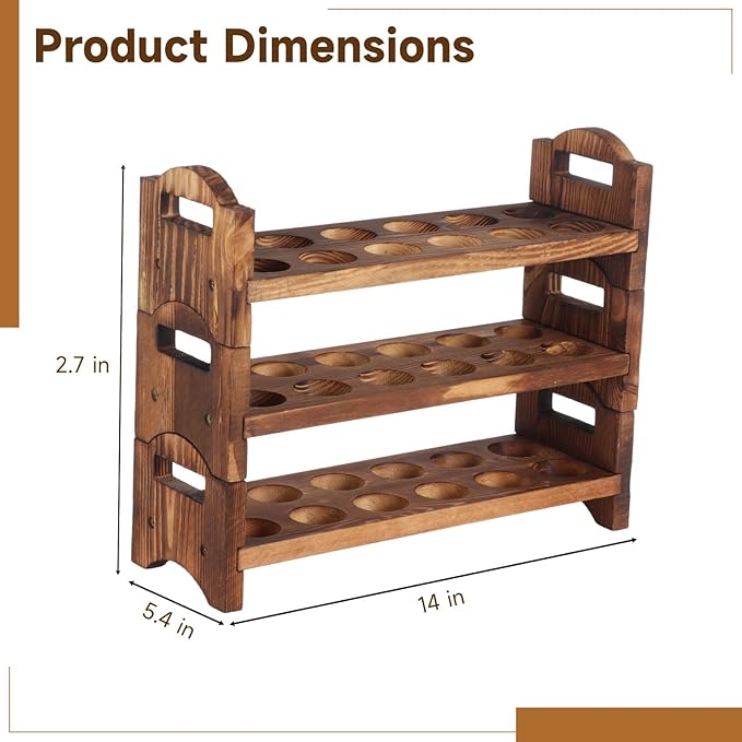 3 Tier Stackable Egg Rack, Wooden Countertop Egg Holder Holds 36 Eggs, Dark Brown Fresh Eggs Organizer, Stackable Quail Egg Sorter Storage Trays for Duck, Turkey, Chicken Egg