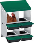 Chicken Nesting Boxes with Rollout Egg Collection – 4-Compartment Metal Hen Nest Box with Removable Trays, Slanted Roof & Ventilation, Wall Mount or Standing for Backyard Poultry Coop, Green