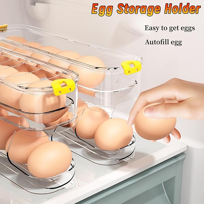 Egg Container for Refrigerator Clear Stackable Egg Holder for Kitchen Storage and Organization (Transparent, 2 Tier)