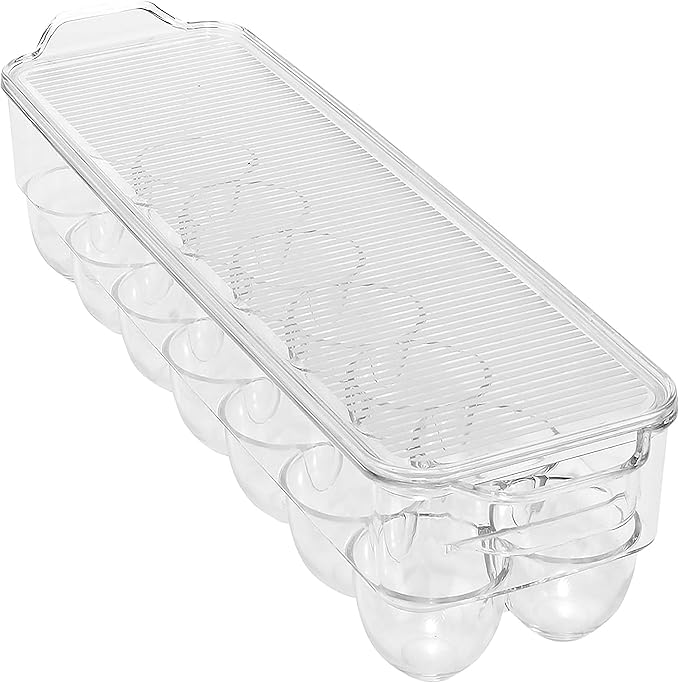 Kitchen Details 2 Pack Egg Crate | Dimensions: 14.5"x4.5"x2.9" | Fits 14 Eggs per Crate | Stackable | BPA Free | Easy Pull Handles | Kitchen Organization | Clear