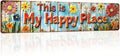 This is My Happy Place Metal Tin Sign Rustic Floral Wall Decor for Farmhouse Kitchen Living Room Bedroom Entryway 4x16 Inch
