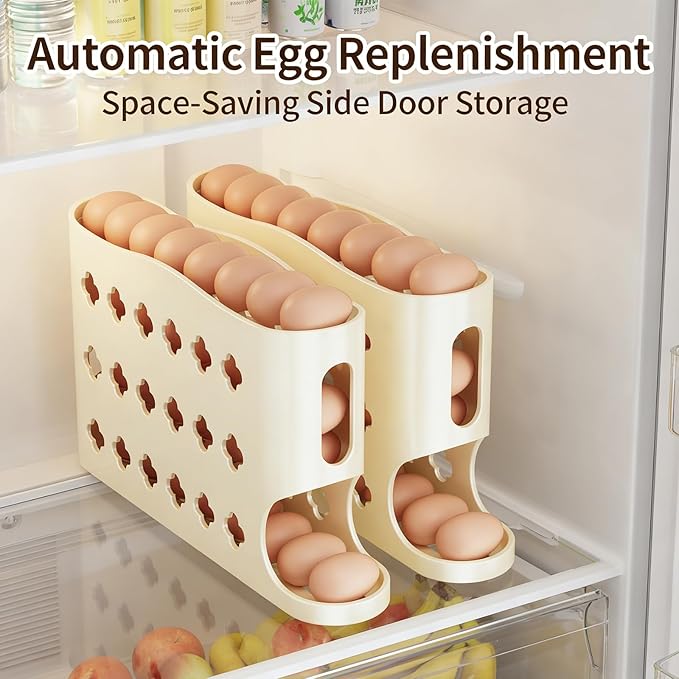 2026 Egg Holder for Fridge, Eggs Dispenser Auto Rolling, No Assembly Required Easy Access, Save Refrigerator Space, And Prevent Egg from Breaking, Large Capacity / Holds 30 Eggs (White)