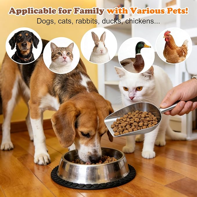 Mity rain Dog Food Scoop Stainless Steel with Long Handle, Precise Dog Food Measuring Cup 1, 3/4, 1/2, 1/4 Cup, Pet Scoop for Dogs, Cats, Rabbits, Animals, Metal Spoon for Dog Food Storage