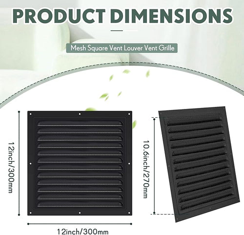 1 Pcs Aluminum Attic Vents 12" x 12" Metal Gable Wall Mesh Shed Vent with Screen Square Louver Grille for Exterior Door House Attic Garage Ceiling