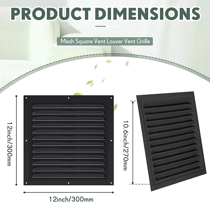 4 Pcs Aluminum Attic Vents 12" x 12" Metal Gable Wall Mesh Shed Vent with Screen Square Louver Grille for Exterior Door House Attic Garage Ceiling