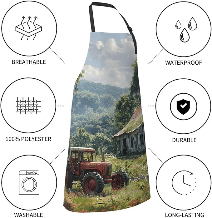 Kitchen Aprons for Men Women Waterproof Apron with 2 Pockets Cool Steampunk Gears Apron Adjustable Bib Aprons