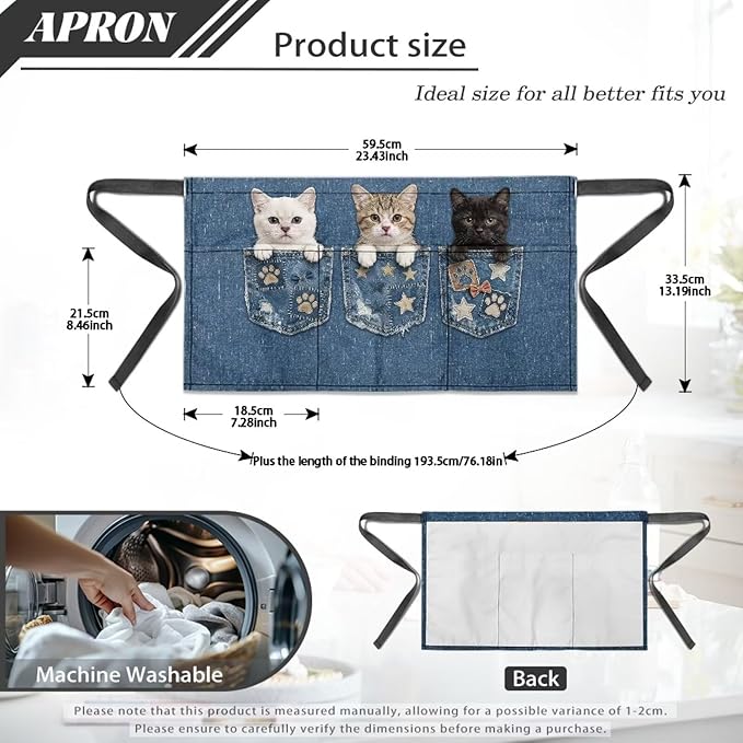 Waist Apron with 3 Pockets Waterproof 13 Inch Short Half Waist Aprons Women Men Server Aprons Waitress Waiter Apron