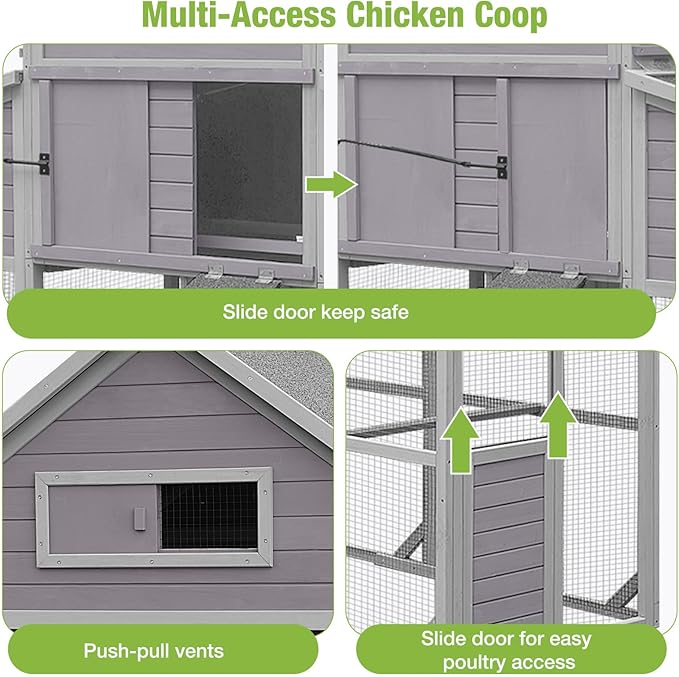 Large Chicken Coop Outdoor Waterproof Chicken Run with Asphalt Roof, Wooden Poultry Enclosure with Easy-Clean Slide-Out Tray for 8-10 Chickens Poultry Cage with Nesting Boxes for Duck Rabbit