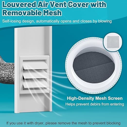 Window Vent Kit, Universal Vent Port for 3" & 4" Duct, Adjustable Window Seal Kit with Louvered Air Vent Cover, Fit for Laser Engraver, 3D Printer Enclosure, Dryer Vent Hose
