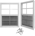 Yuzzy 14" x 21" Shed Windows with Tempered Glass and Fiberglass Screen, 2 Pack Small Sliding Windows for Shed, Chicken Coop, Playhouse, Household, Garage, Barns (White)