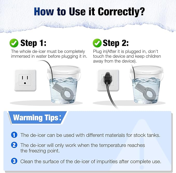 250W Utility De-Icer with Thermostat, Durable Cast Aluminum Submersible Water Heater for Bird Bath, Chicken Water, Livestock Tank, 9.8ft Cord, Black
