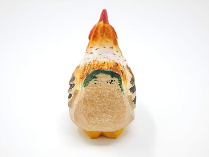 Hand-Carved Brown Hen Figurine - Miniature Wood Chicken Bird Art Statue, Carved Ornament Figurine. Small Farm Animals. Handmade Carved Ornament for Rustic Home Decor & Collectibles