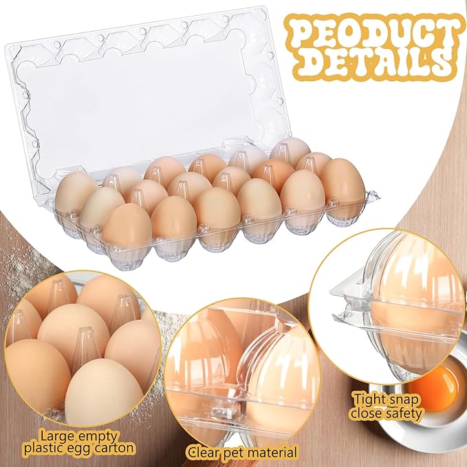 150 Pcs 18 Count Easter Egg Cartons Bulk 3 x 6 Plastic Clear Eggs Empty Tray Reusable Secure Blank Egg Cartons for Family Farm Business Market Display Home Refrigerator Storage