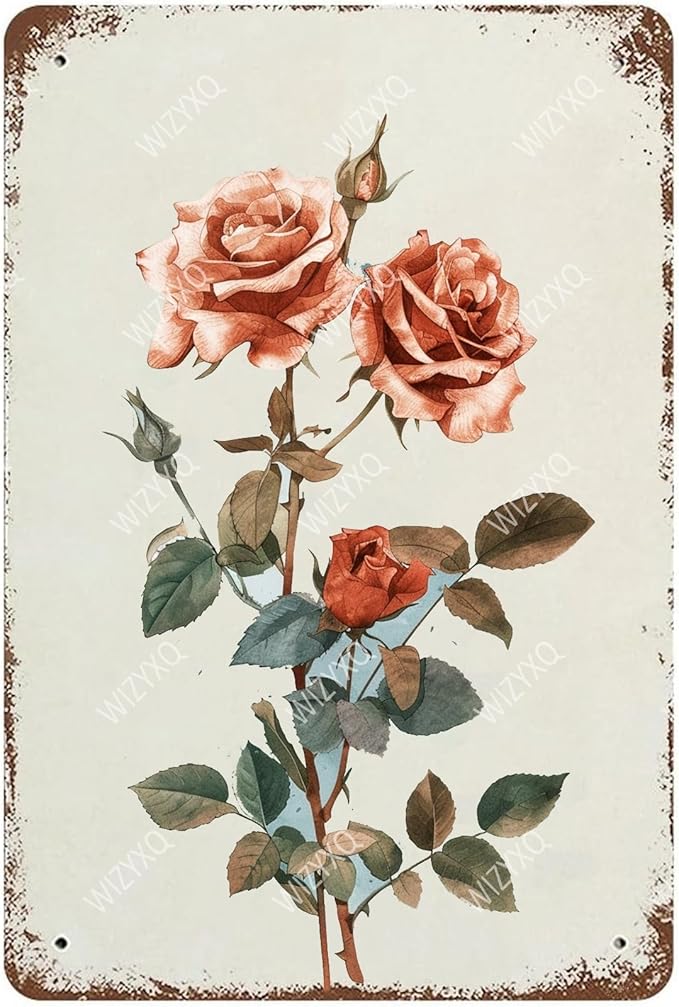 Flowers Metal Signs Rose Sign Vintage Tin Sign Retro Wall Art Decor for Living Room Bedroom Garden Yard Shop Bar 8×12 Inches