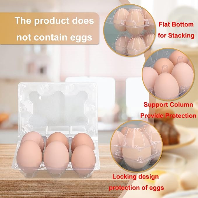 Plastic Egg Cartons Bulk 2x3 Egg Holders Style Holds 6 Eggs - Half Dozen Storage Perfect for Family Pasture, Groceries Chicken Farm, Refrigerator Storage (6 Grids) 50 Pack