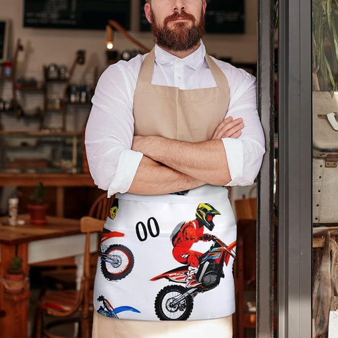 Unisex Apron for Cooking Server Waitress Half Waist Apron with 3 Pockets