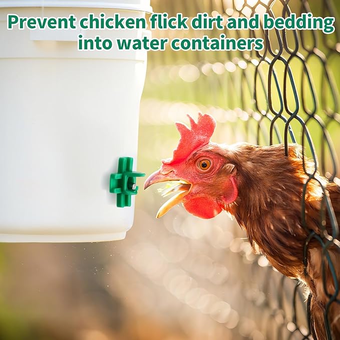 LemonRoad 50 Pack Horizontal Chicken Nipples Horizontal Poultry Automatic Waterer Nipples Chicken Water Feeder with 50 Pcs Ring Gaskets, 50 Pcs Wing Nuts and Drill Bit for Bucket Ducks Quail (Green)