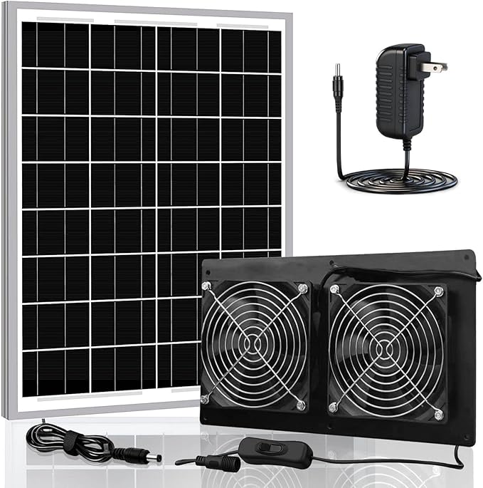 Solar Exhaust Fan, 15W Powerful Solar Fan for Chicken Coop, Easy Installation, Weatherproof, Ventilate Your Chicken Coop Shed Greenhouse Dog House with Zero Electricity Cost