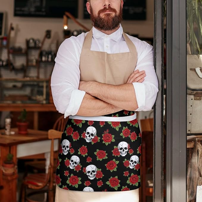 Unisex Apron for Cooking Server Waitress Half Waist Apron with 3 Pockets