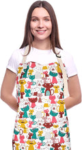 Cute Apron with 2 Pockets for Women, Adjustable Neck Strap and Long Waist Ties Cotton Cooking Baking Aprons, Use as a Kitchen and Chef Apron, Artist or Garden Aprons (Cat)