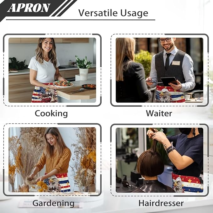 Waist Apron with 3 Pockets Waterproof 13 Inch Short Half Waist Aprons Women Men Server Aprons Waitress Waiter Apron
