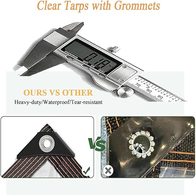 11x20FT Clear Tarps Heavy Duty Waterproof, Clear Vinyl Tarp with Grommets and Elastic Ball Rope, 3FT 4FT 5FT 6FT 7FT for Outdoor Patio Enclosure Greenhouse Chicken Coop Cover