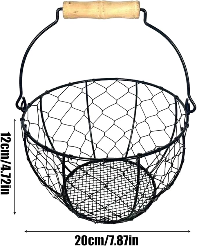 Metal Wire Egg Basket for Gathering Eggs, Vintage Egg Collecting Basket with Handle, Farmhouse Eggs Storage Container for Kitchen Pantry Organization