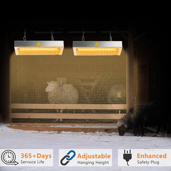 2 Pack Chicken Coop Heater for Winter (400W+600W), Heat Lamp for Chickens, Chicken Heater for Coop with 2 Heating Settings, for Poultry, Dogs, Pets, Birds, Animals (Small*1＋Large*1)