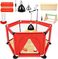 Chicks Brooder Box for Chicken Starter Kit- Includes Timing Heat Lamp Set, Detachable Chicken Brooder, Up to 15 Chicks, Sawdust, Chick Feeder and Waterer Set, Chick Perch 6-in-1 Chicken Coop Set.(Red)