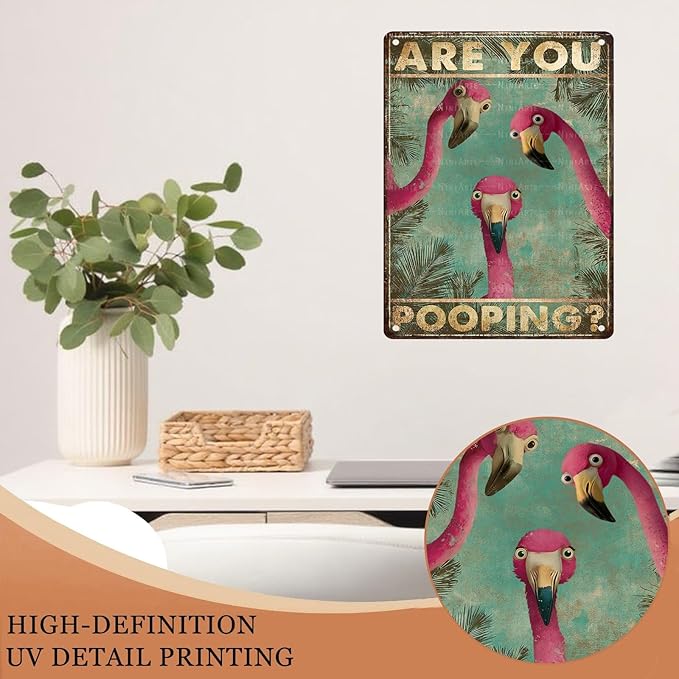 Funny Flamingo Bathroom Sign Are You Pooping Vintage Tropical Wall Art for Bathroom Decor Retro Home Poster 12X16Inch