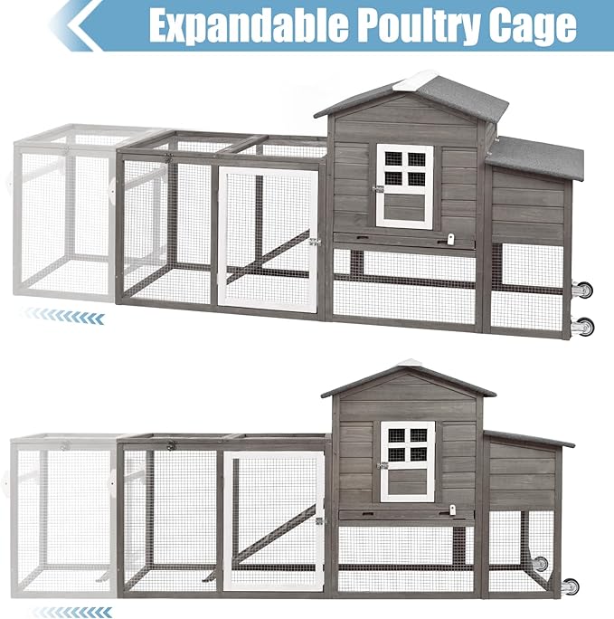PetsCosset 79" Wooden Chicken Coop Rabbit Cage with Nesting Box, Waterproof Roof, Removable Tray, Combinable