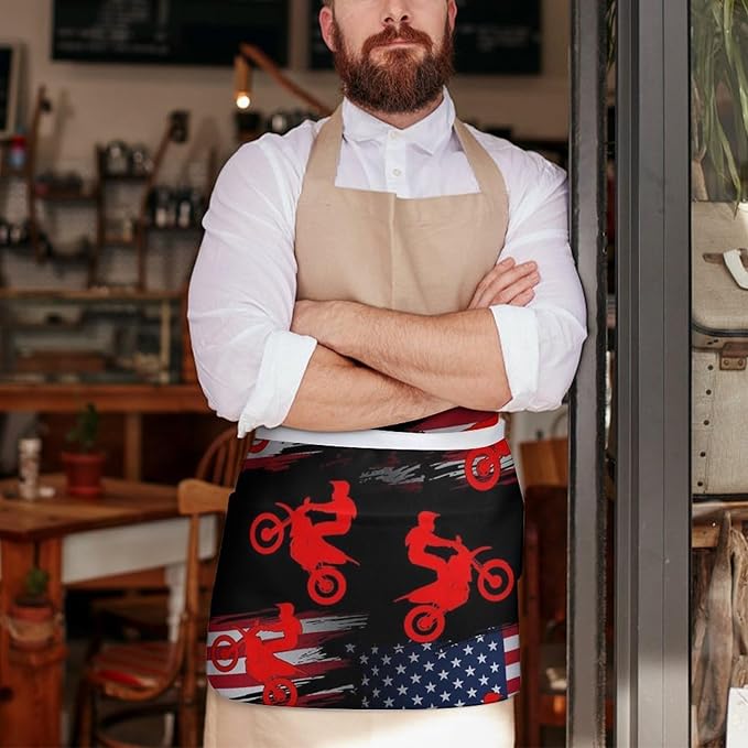 Half Apron with 3 Pockets Chef Cooking Kitchen Restaurant Aprons for Women Men