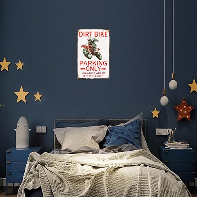 Dirt Bike Parking Only Violators Will Be Left In Dust Motorcross Tin Signs for Boys Metal Sign for Home Garage Bedroom 12×8 Inch