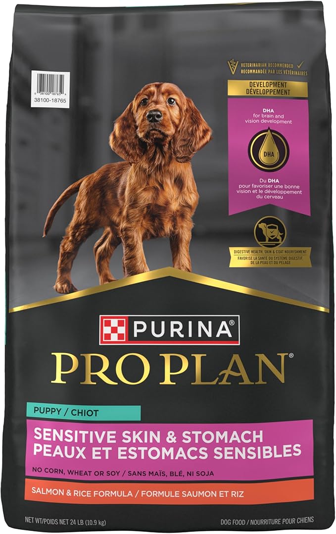 Purina Pro Plan Sensitive Skin and Stomach Dog Food Puppy Salmon and Rice Formula - 24 lb. Bag